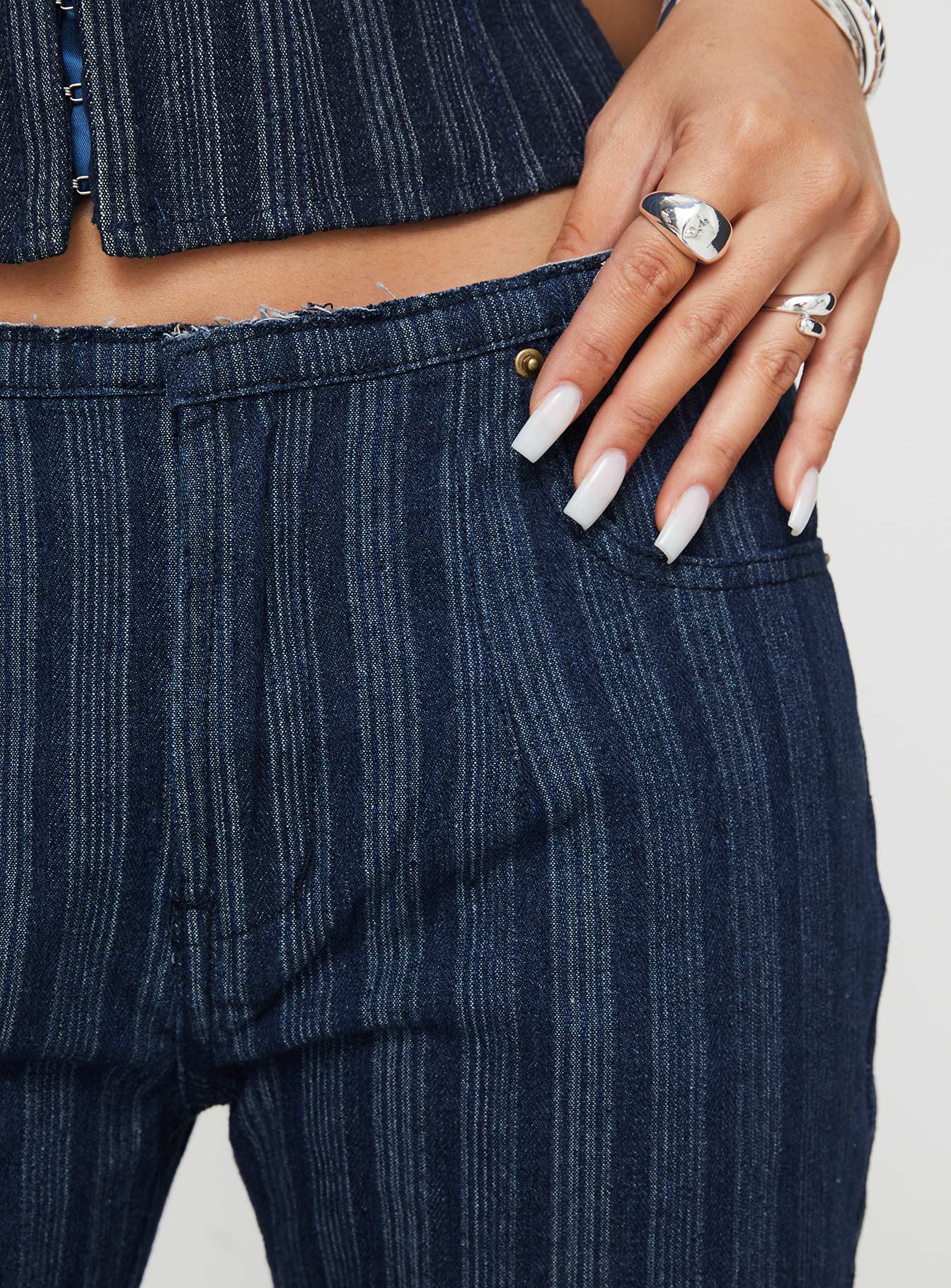 Charismatic Low Rise Flared Jeans Dark Pinstripe