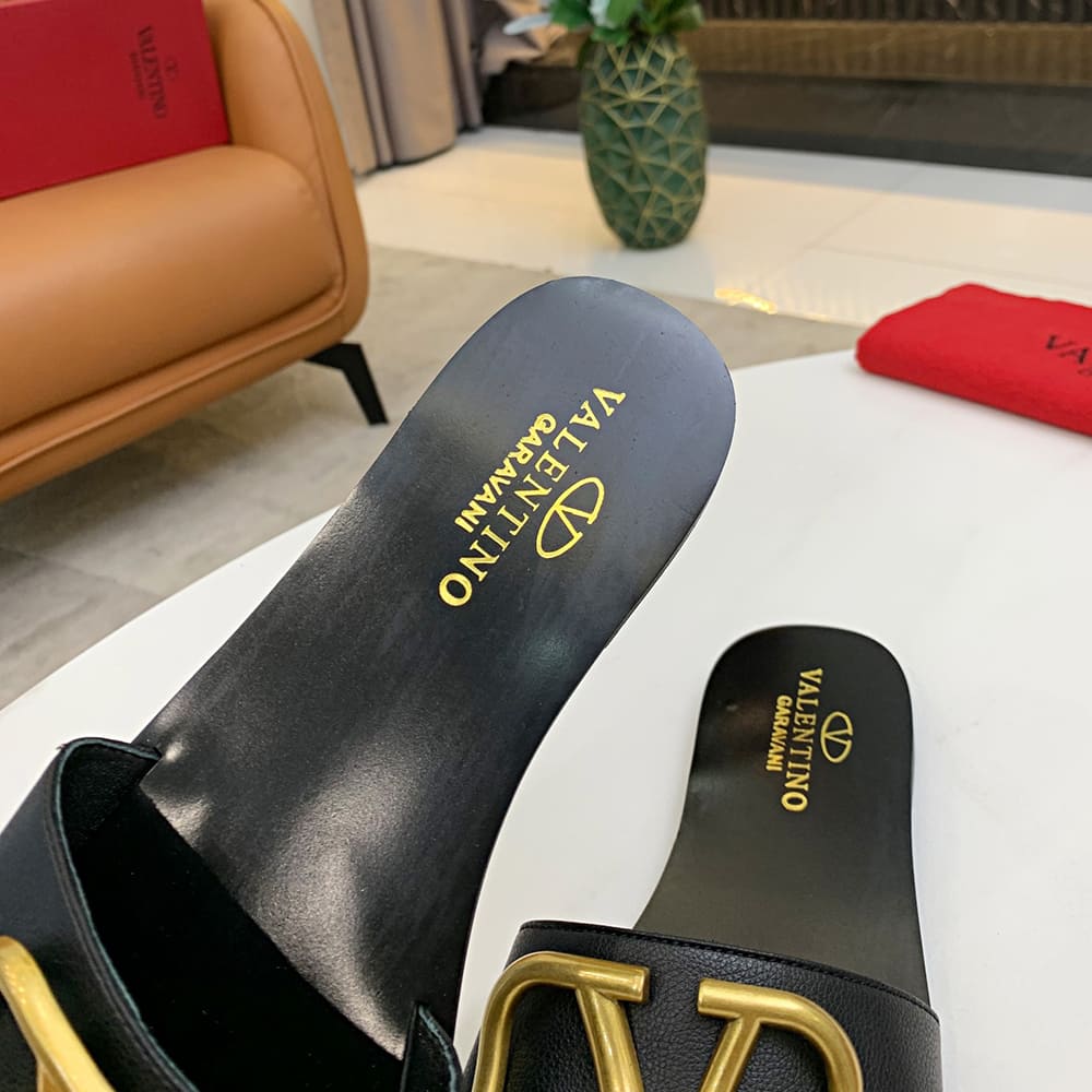 VALENTINO VLOGO SIGNATURE grained cowhide decorative elements slipper sandals (heel height 0.5 cm) - Top Club