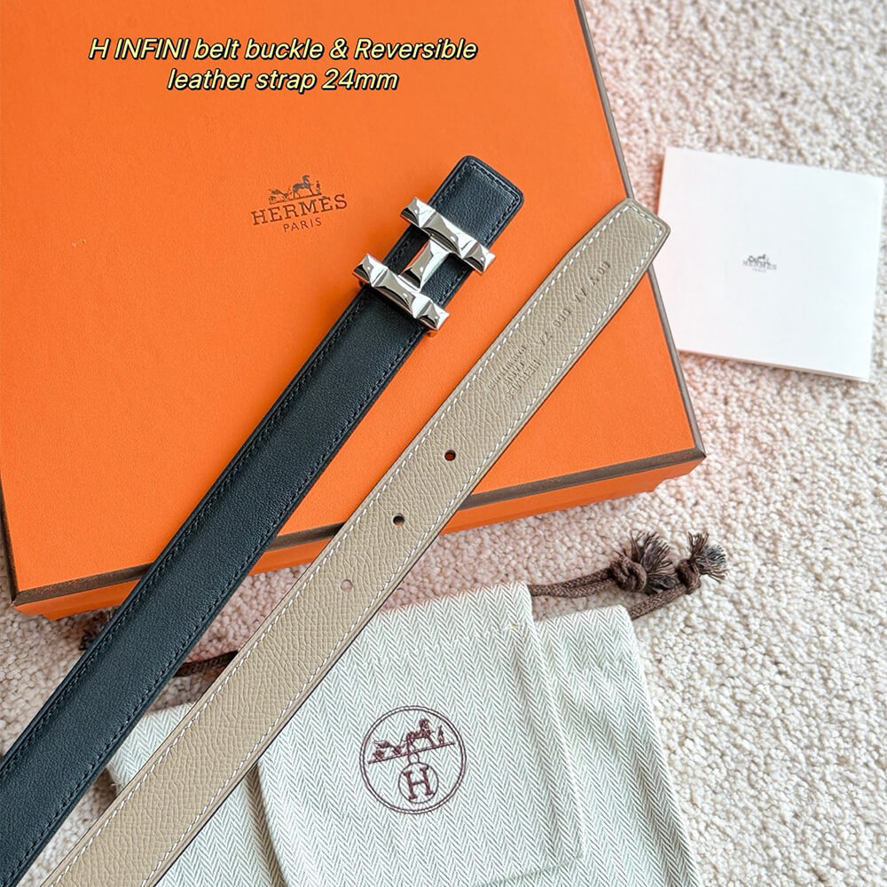 H Infini belt buckle   Reversible leather strap 24 mm - Top Club