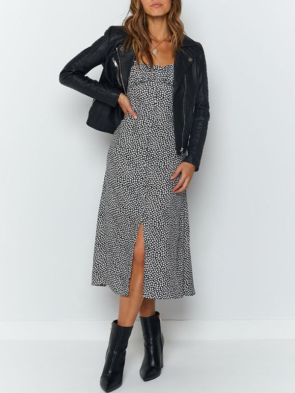 Sexy Square Collar Printed Split Dress