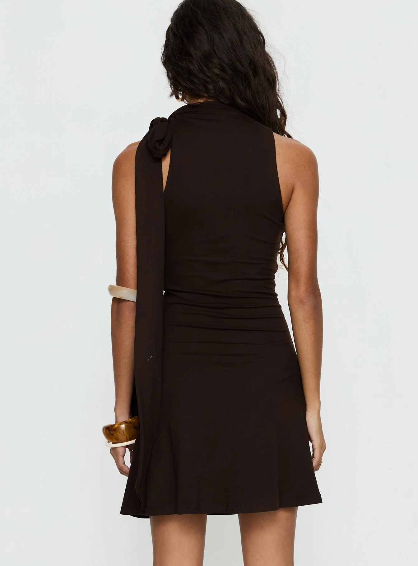 Rafaelia Ruched Scarf Mini Dress Chocolate