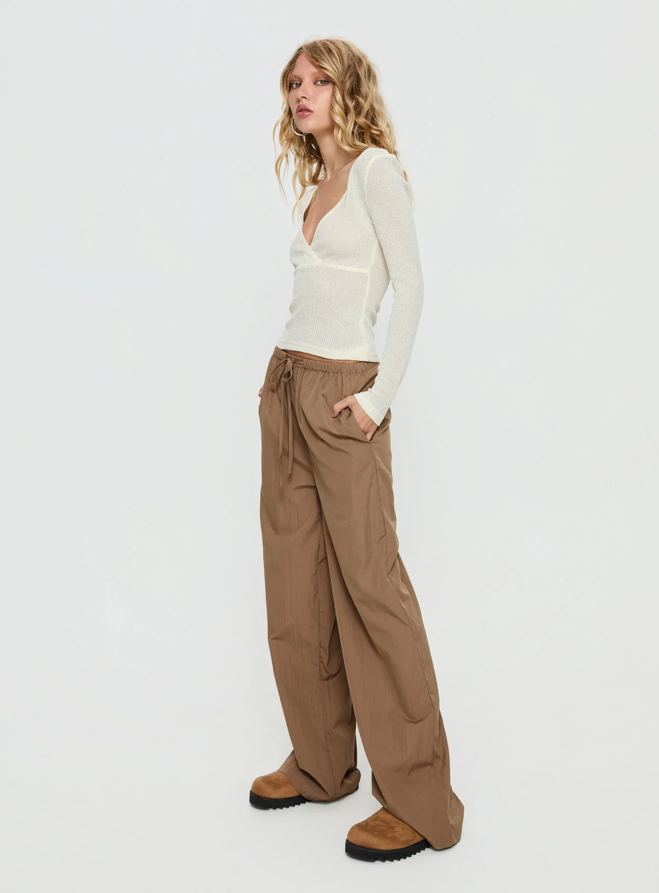 Romonda Drawstring Straight Leg Pants Khaki
