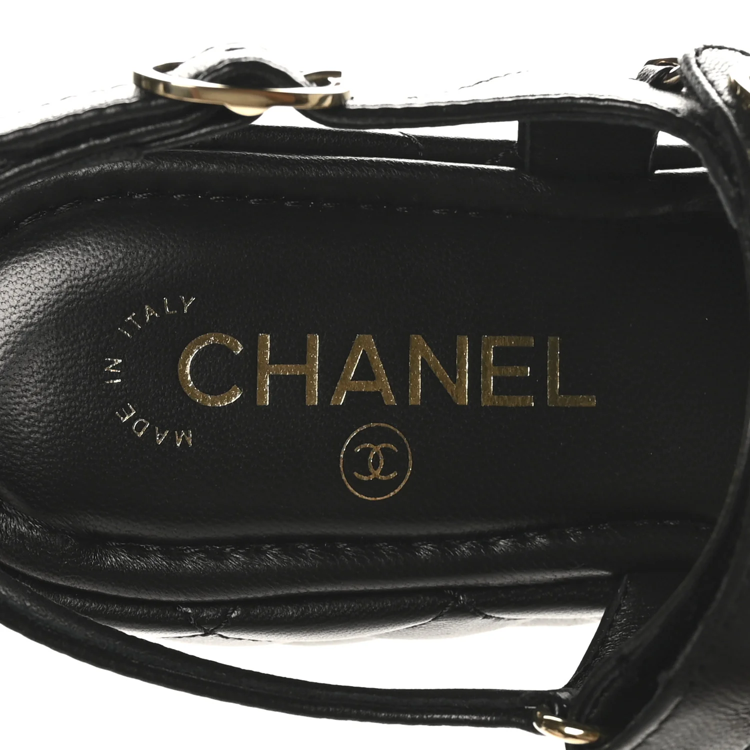 Lambskin Quilted Chain CC Platform Sandals 39.5 Black - Top Club