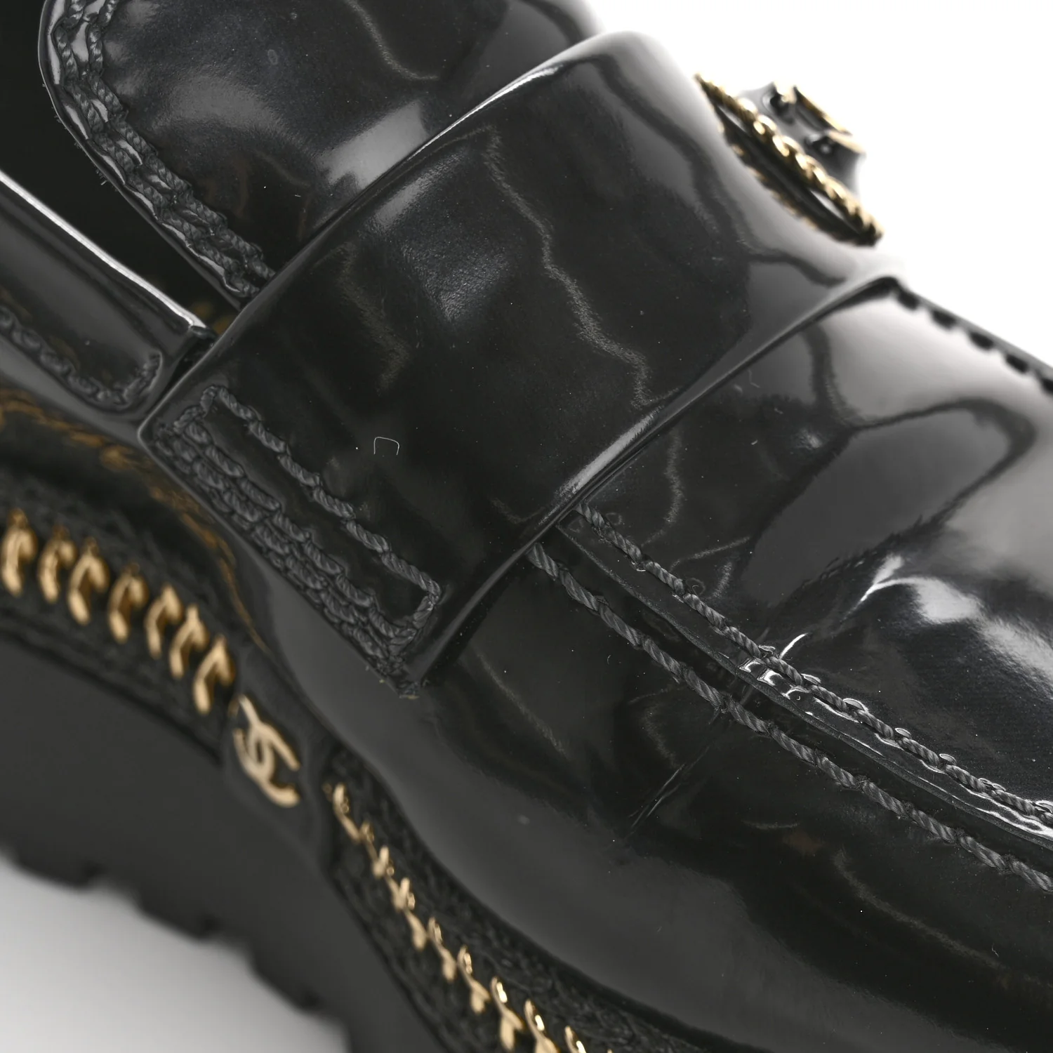 Shiny Calfskin Platform Loafers 37 Black - Top Club