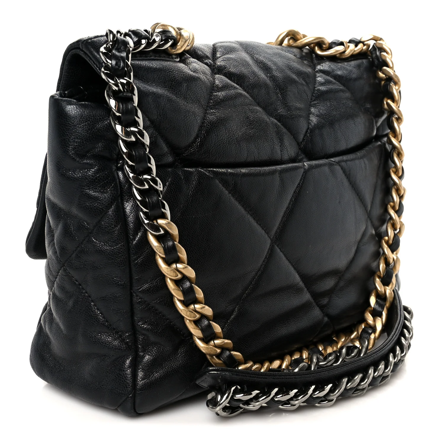 Shiny Goatskin Quilted Large Chanel 19 Flap Black - Top Club