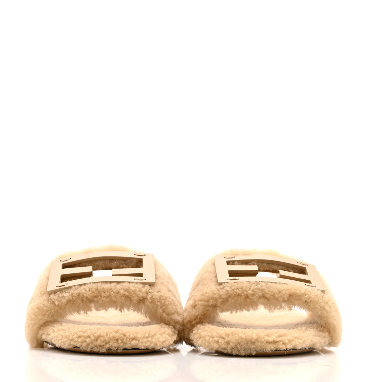 Shearling FF Baguette Slide Sandals 40 Beige Naturale - Top Club