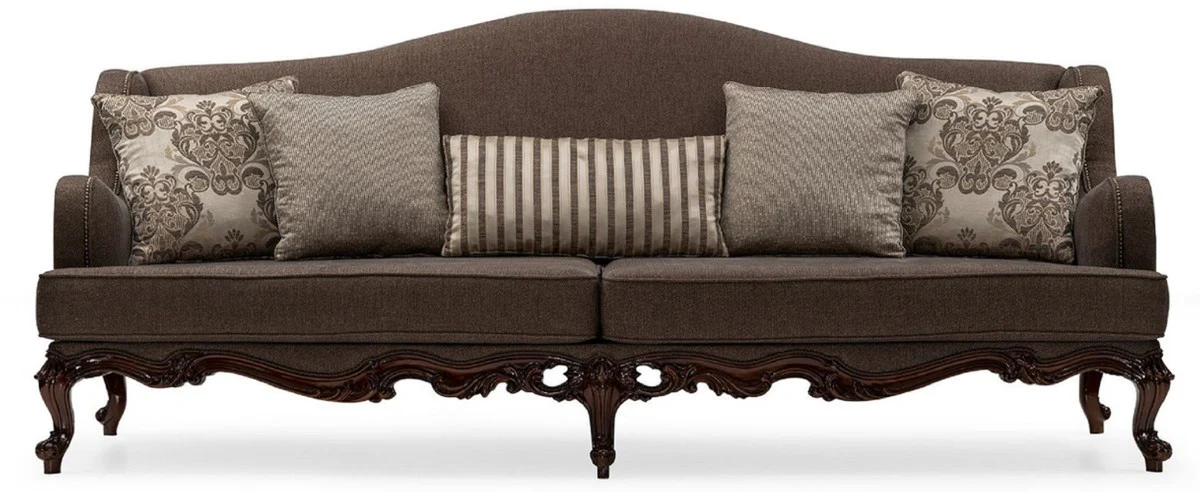Luxury Baroque Living Room Set Gray / Silver / Brown - 2 Sofas & 2 Armchairs & 1 Coffee Table & 2 Side Tables - Handcrafted Living Room Furniture in Baroque Style - Noble & Magnificent