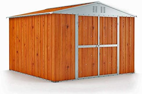 Box in Acciaio Zincato Casetta da Giardino in Lamiera 3.27 x 2.69 m x h2.17 m - 132 KG – 8,80 metri quadri (Finitura Legno)