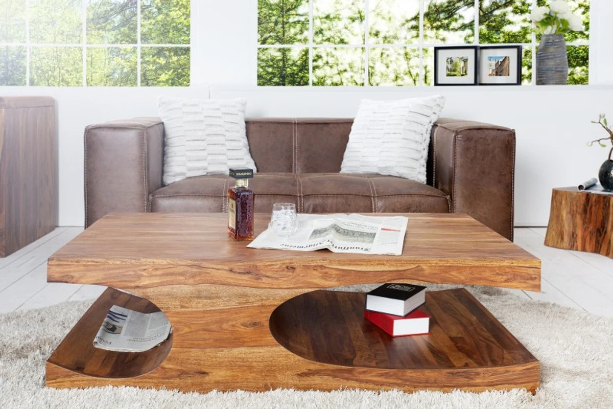 Designer solid wood coffee table natural W120 x H40 x D70 cm - salon living room table