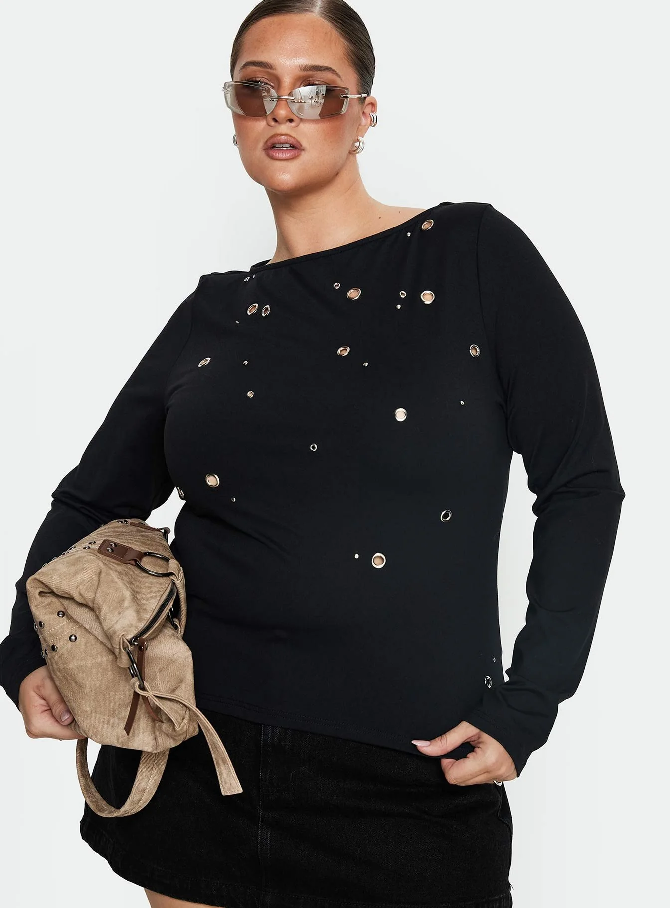 Ryka Long Sleeve Eyelet Top Black Curve