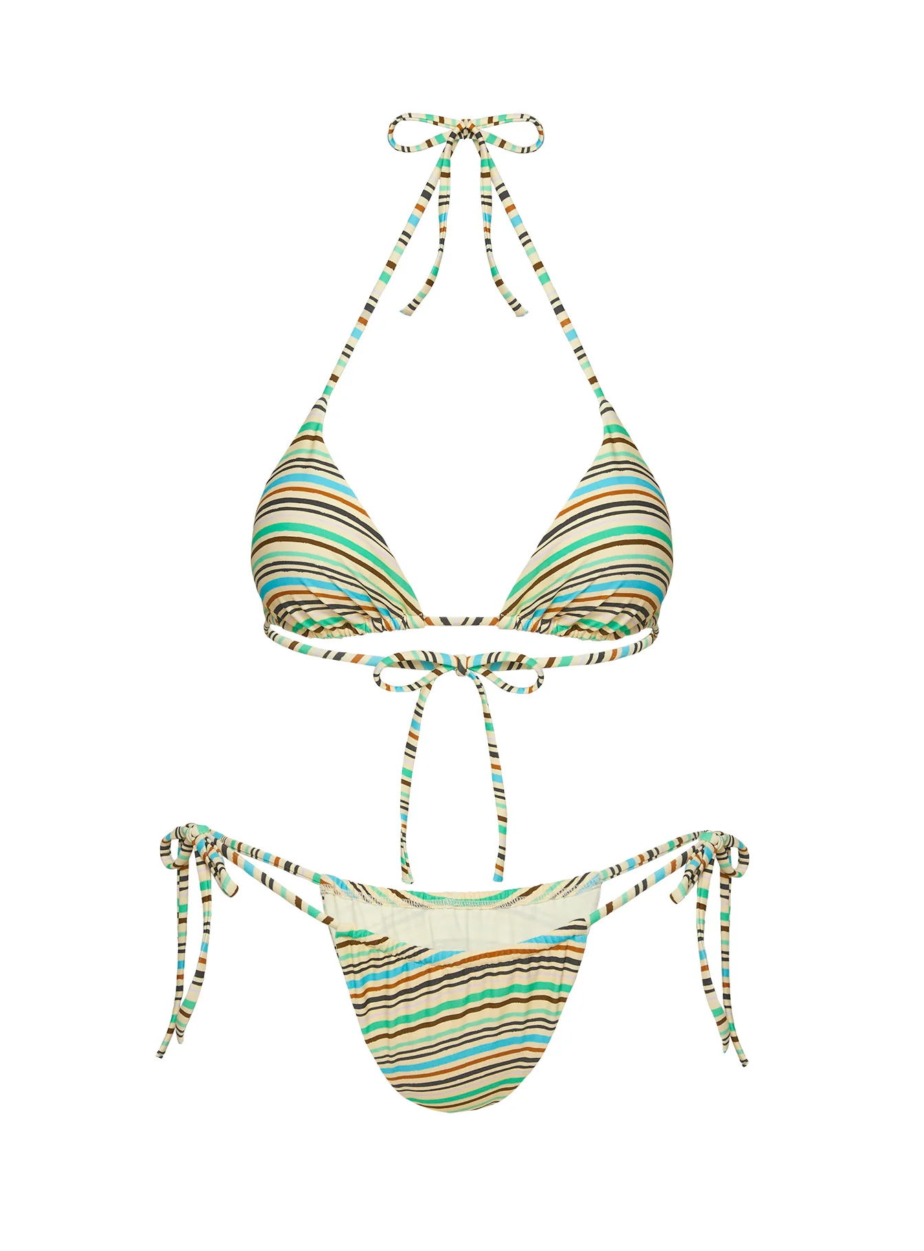 Jenner Tie Side Ruched Bikini Bottom Green Stripe