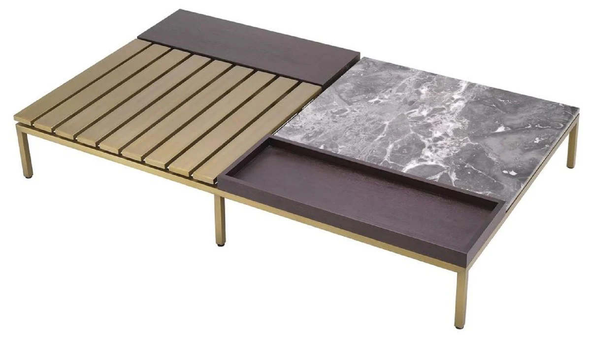 Luxury coffee table brass / gray / brown 169.5 x 99.5 x H. 27 cm - Modern living room table - Luxury living room furniture - Luxury quality