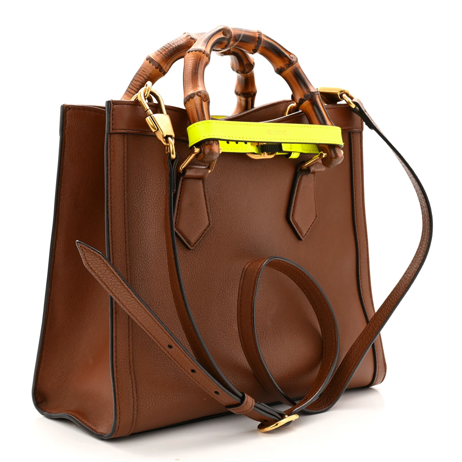 Wonka Grain Calfskin Small Diana Tote Bag Cuir Yellow Fluo - Top Club