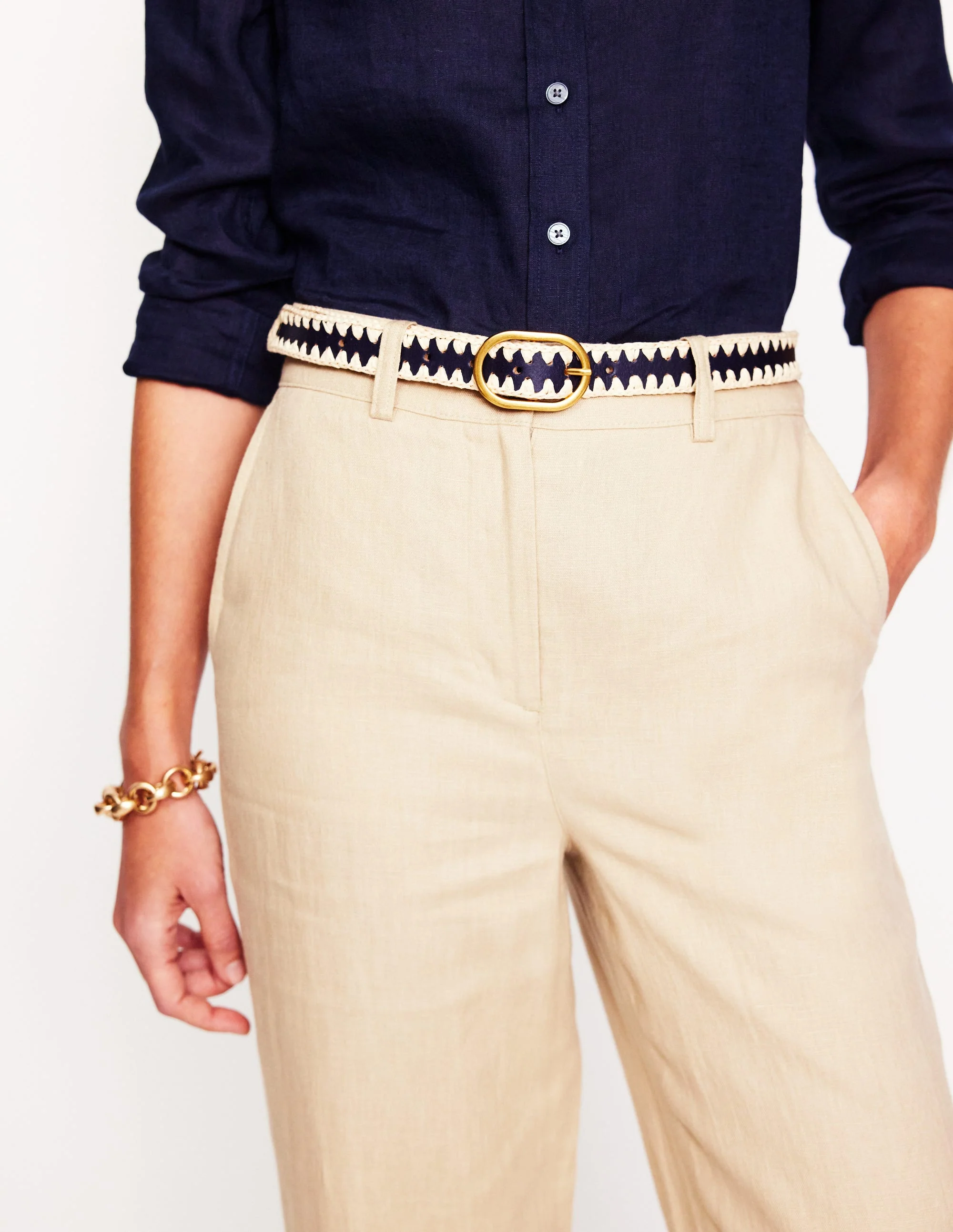 Klassischer Gürtel mit Überwendlingsstich-Black/Ivory Stripe