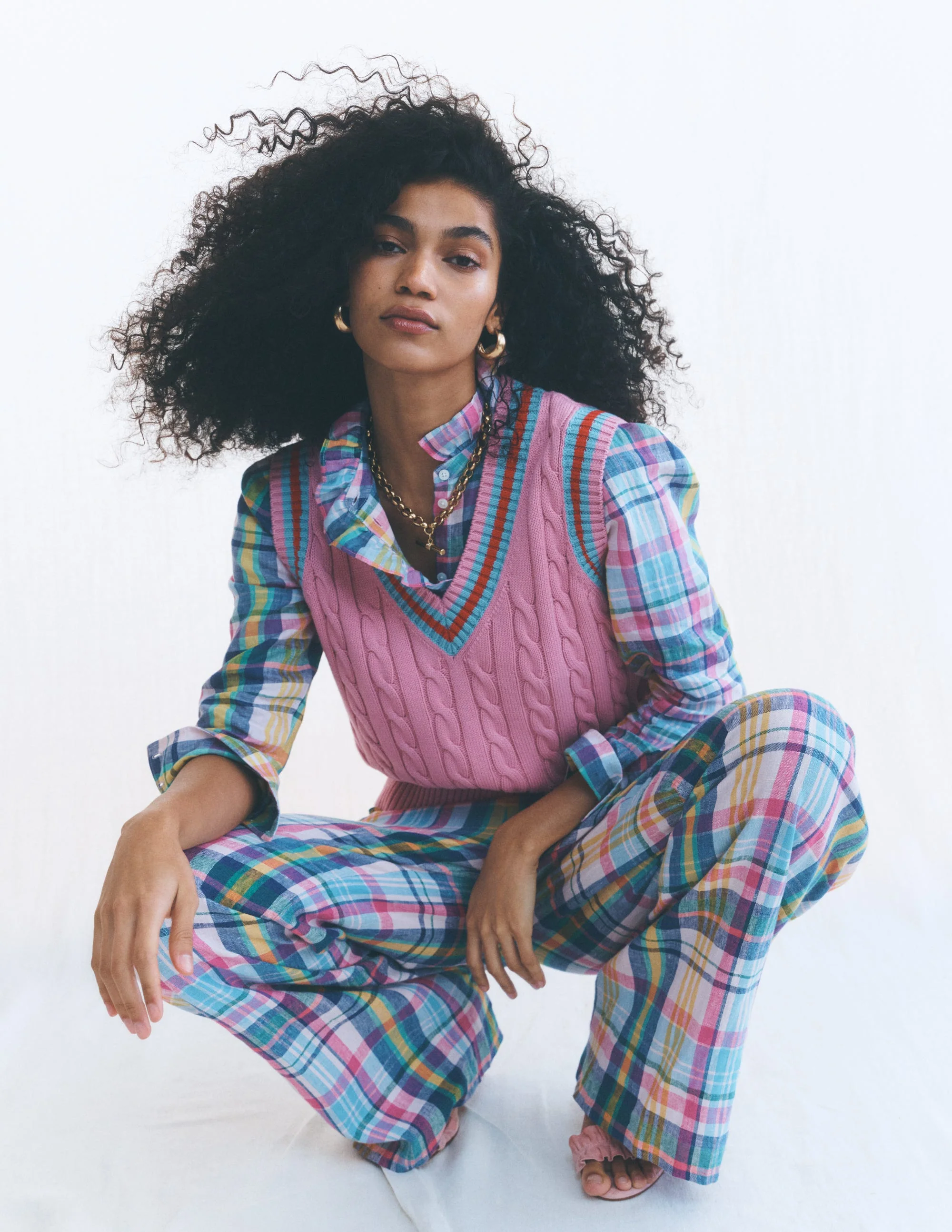 Kensington Leinenhose-Blau, Rosa und Grün Madraskaro