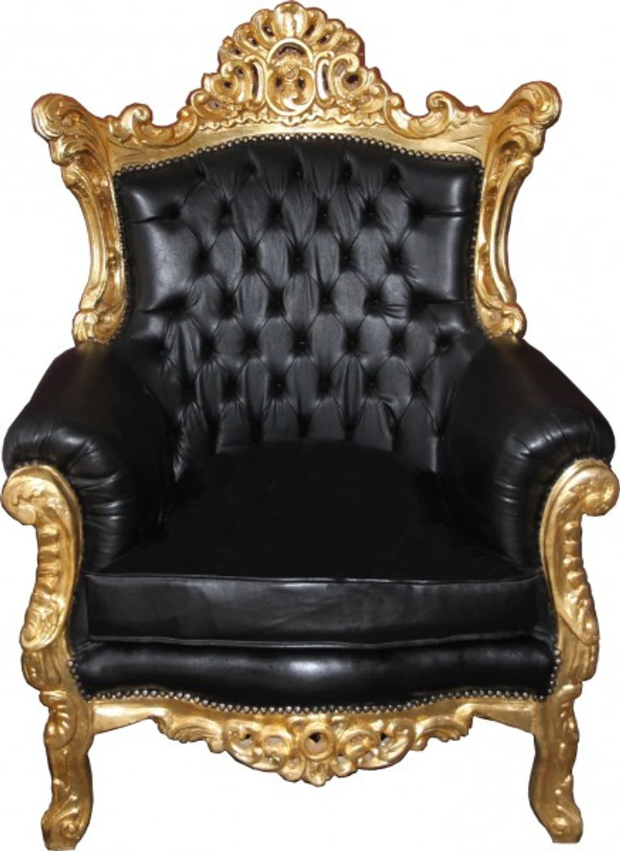 Baroque living room set Master black / gold leather look Mod2 - 3-seater sofa + 2 armchairs