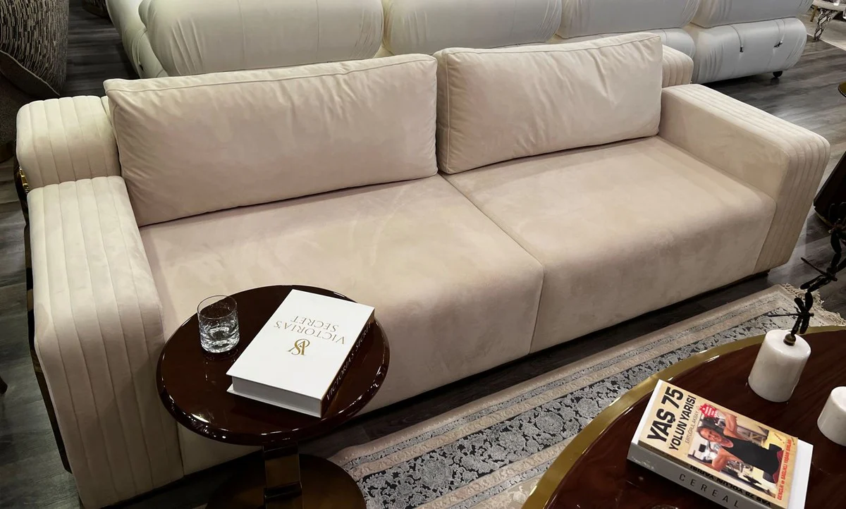 Luxury sofa cream / brown / gold 247 x 100 x H. 70 cm - living room sofa - hotel sofa - living room furniture - hotel furniture - luxury furniture - luxury furnishings - living room furnishings