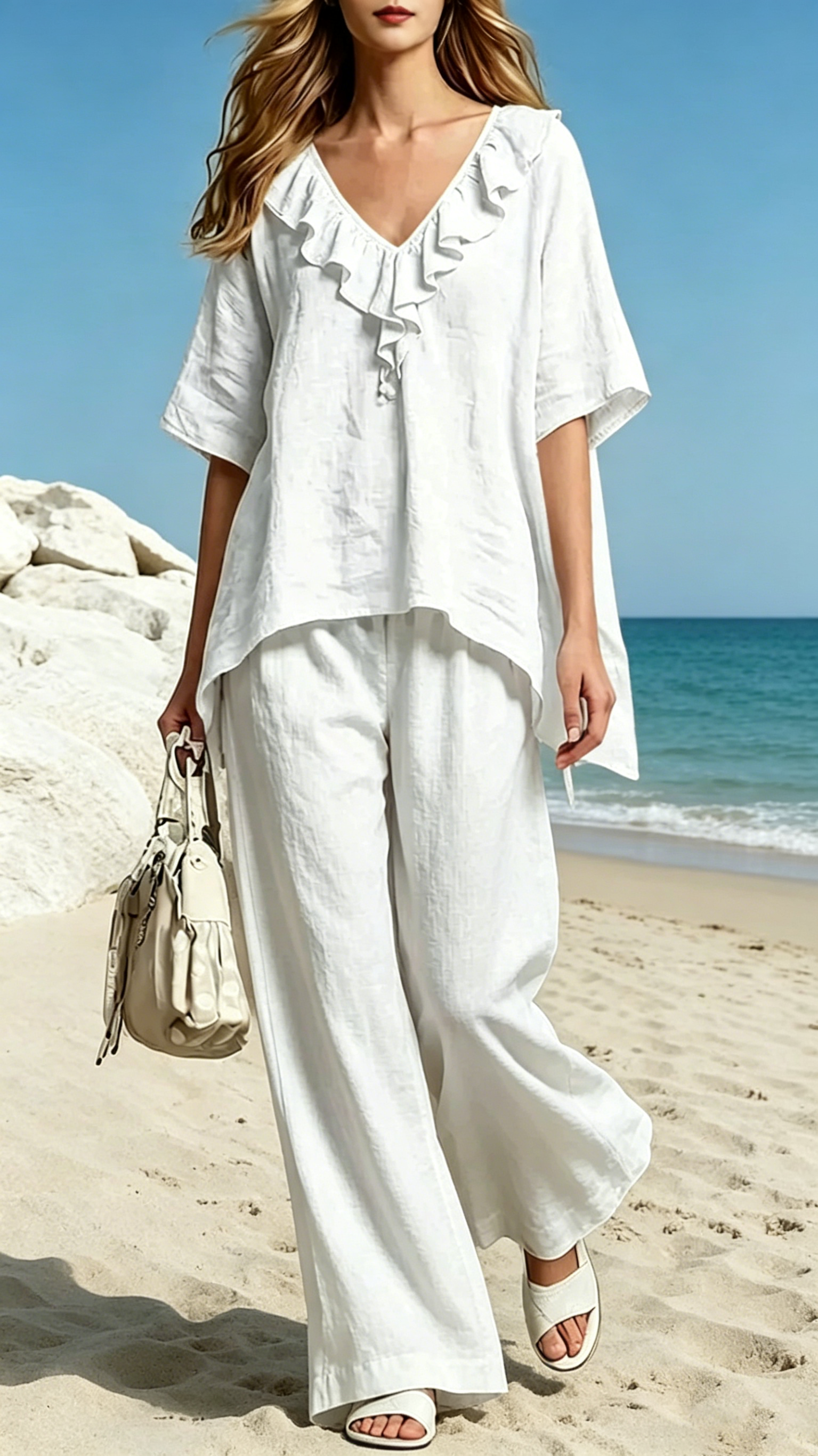 Women's Loose-Fit V-Neck Pullover & Cotton Casual Two-Piece Set - Nordfashionstorm - Women's Clothing, Fashion for You - Nordfashionstorm.com