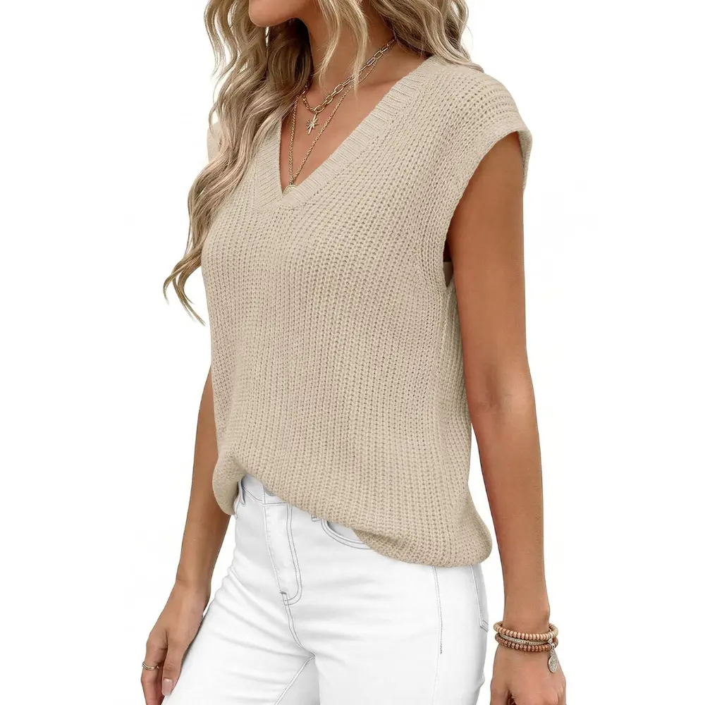 PrettyGarden Women's Lightweight Sweaters Vest Spring Trendy Cap Sleeve V Neck Knit Tank Tops Summer Going Out Outfits