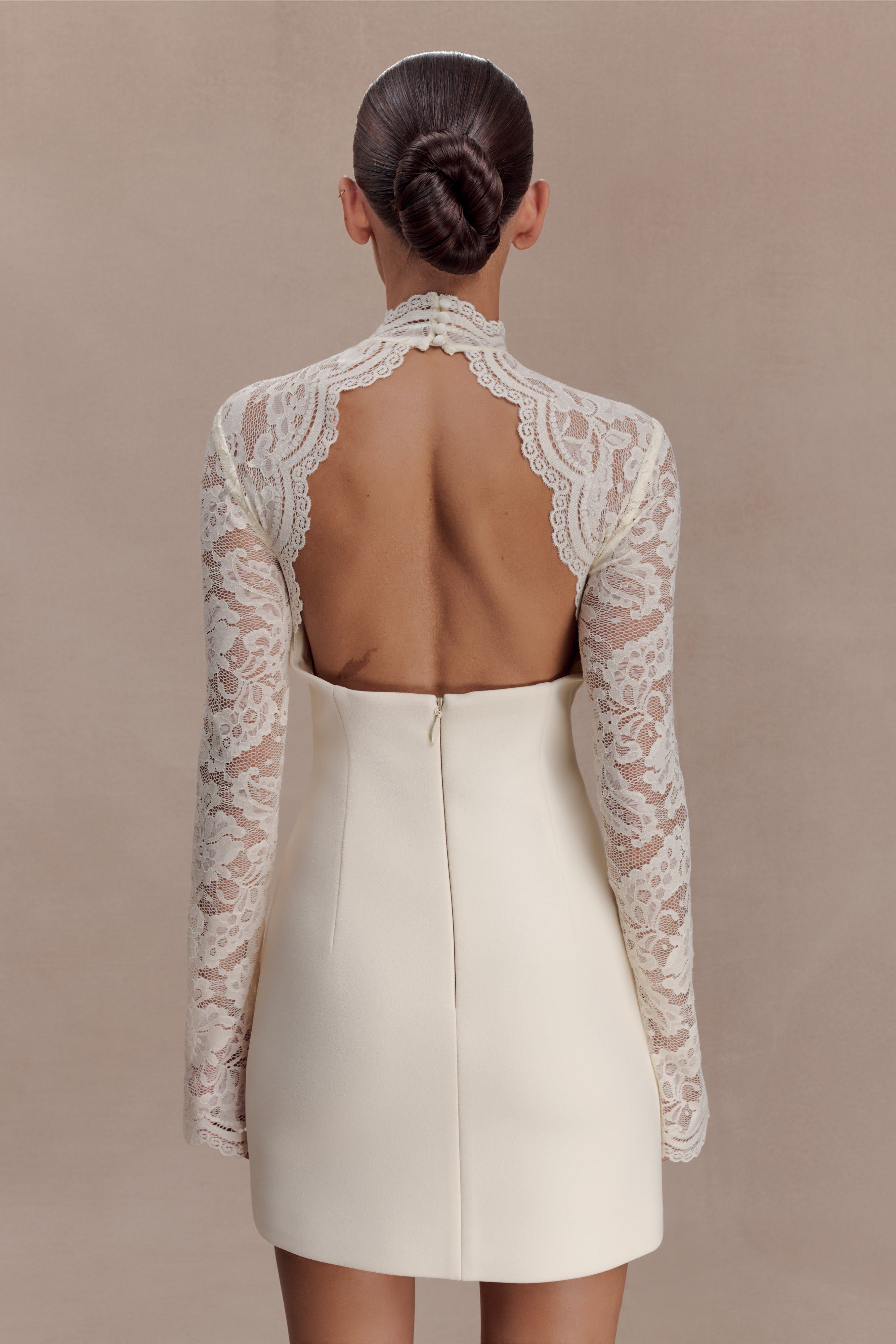 Aurelie Long Sleeve Lace Mini Dress - Ivory