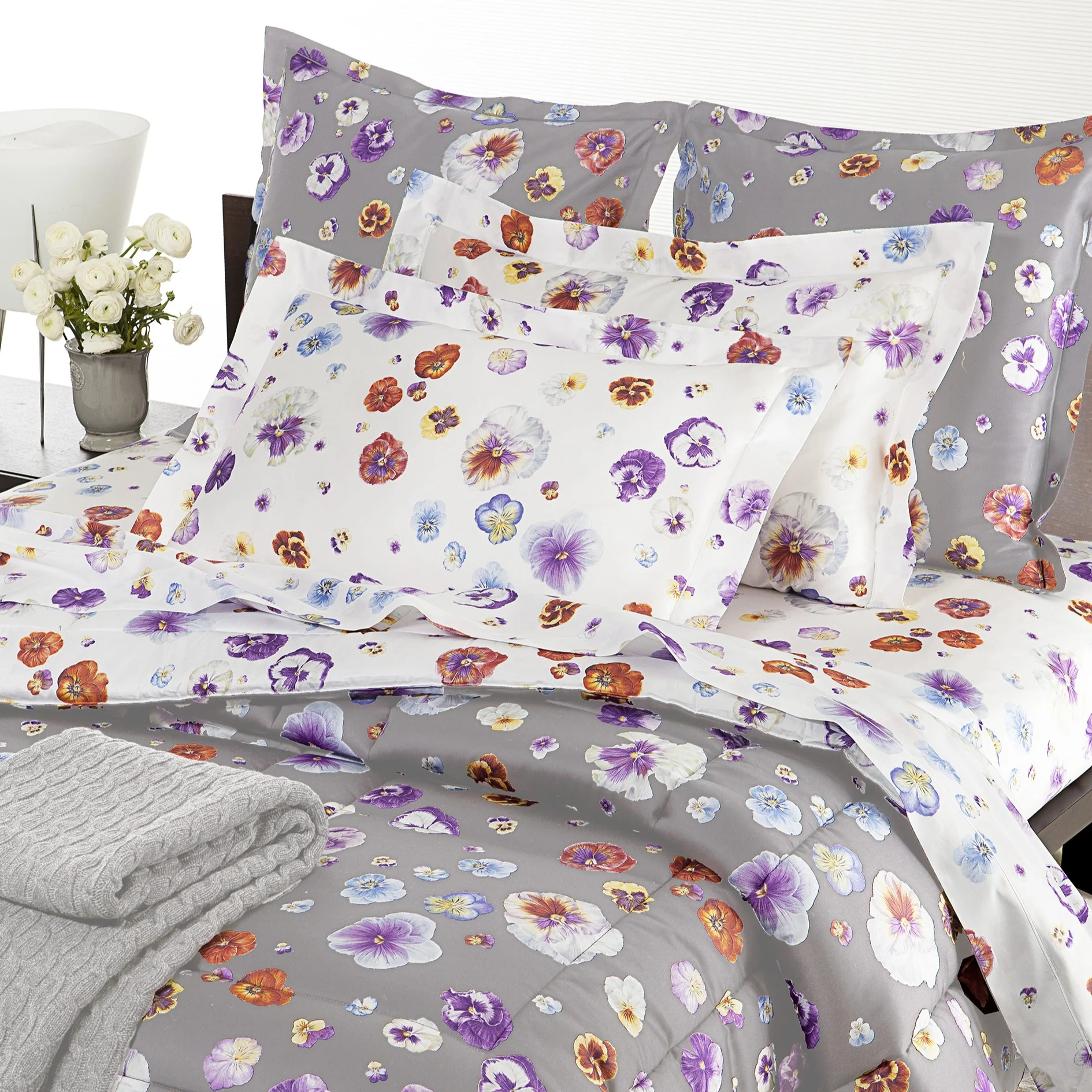 Copriletto Trapuntato In Percalle Viole Matrimoniale