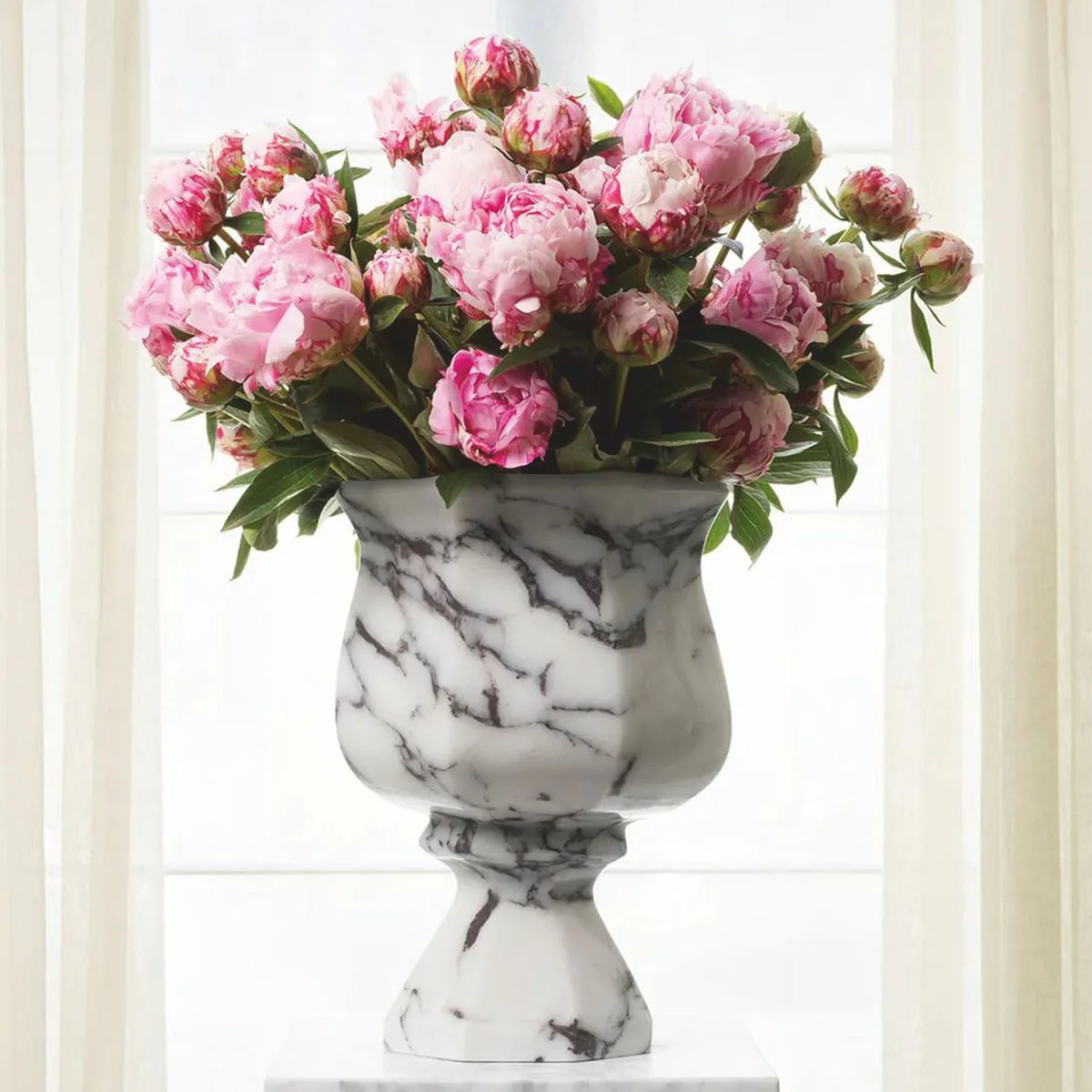 Luxus Barock Marmor Vase Weiß H. 35,5 cm - Barock Deko Accessoires