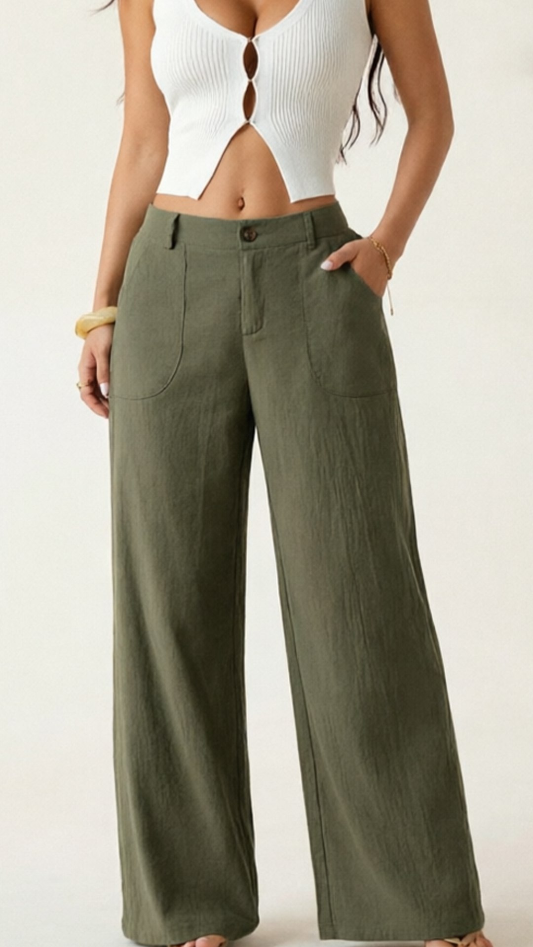 Women's  High-Waist Cotton-Blend Wide-Leg Pants - Nordfashionstorm - Women's Clothing, Fashion for You - Nordfashionstorm.com