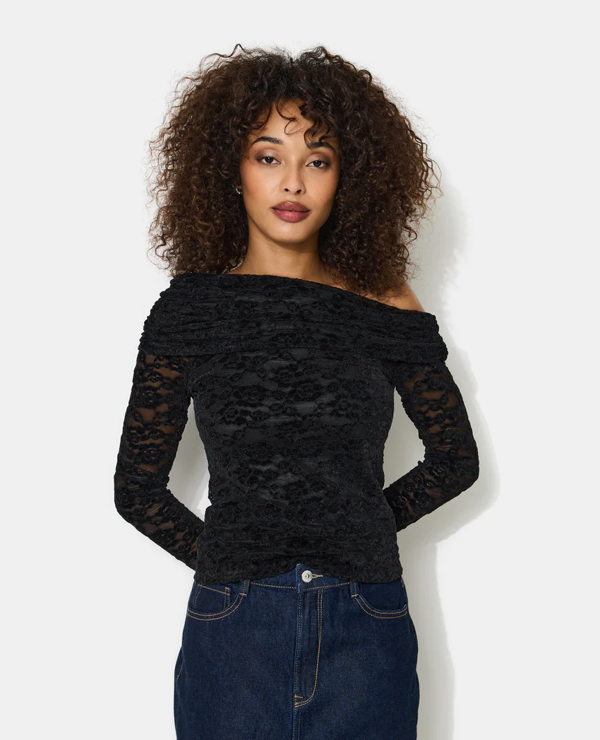 Pimkie Top asymétrique en résille avec fleurs velours