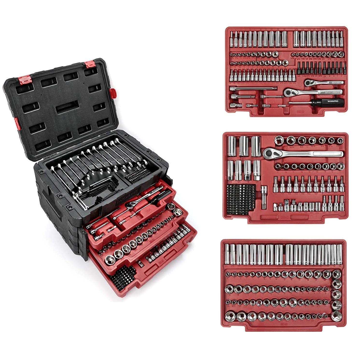 WORKPRO Set di Chiavi a Bussola con Cricchetto 1/4''+ 3/8