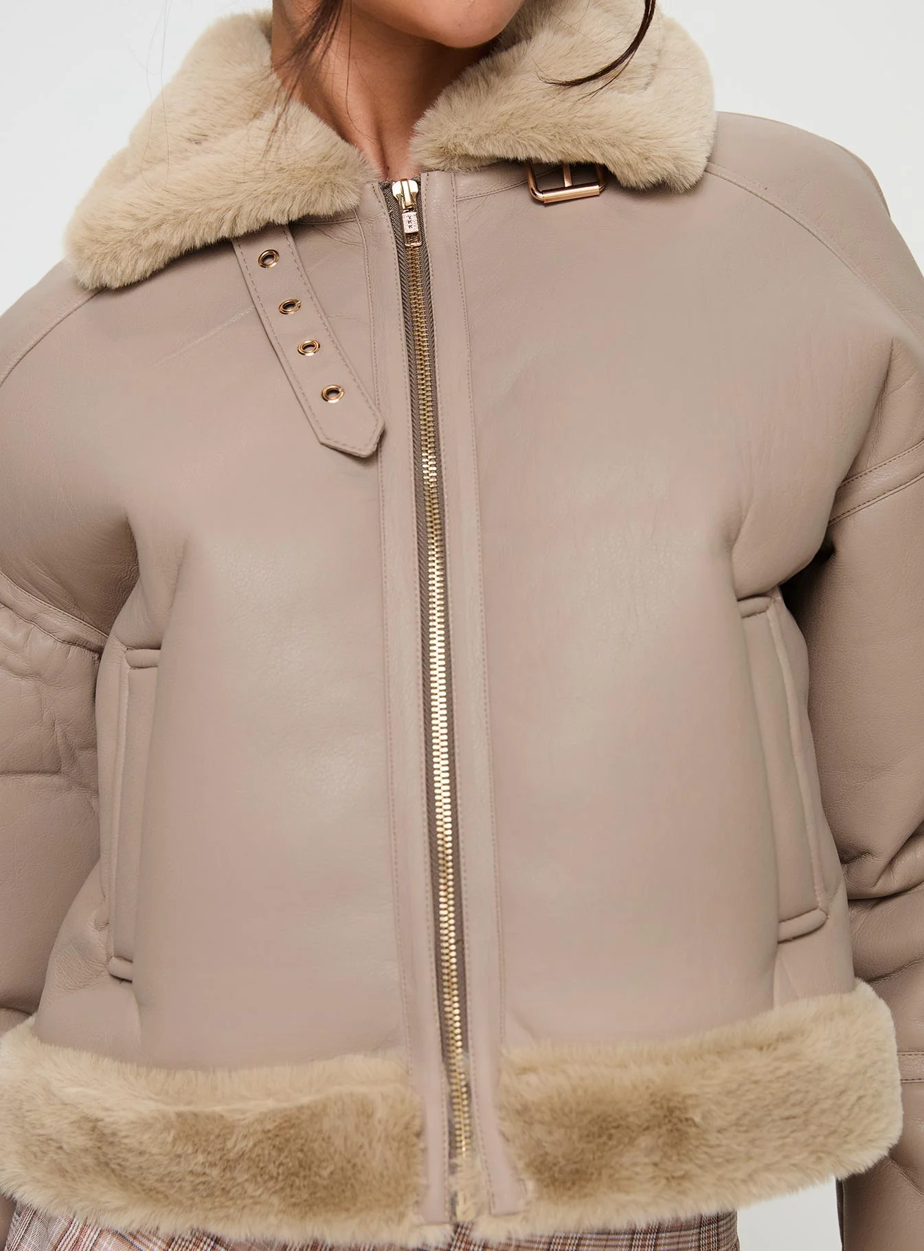 Henessy Faux Leather Jacket Beige