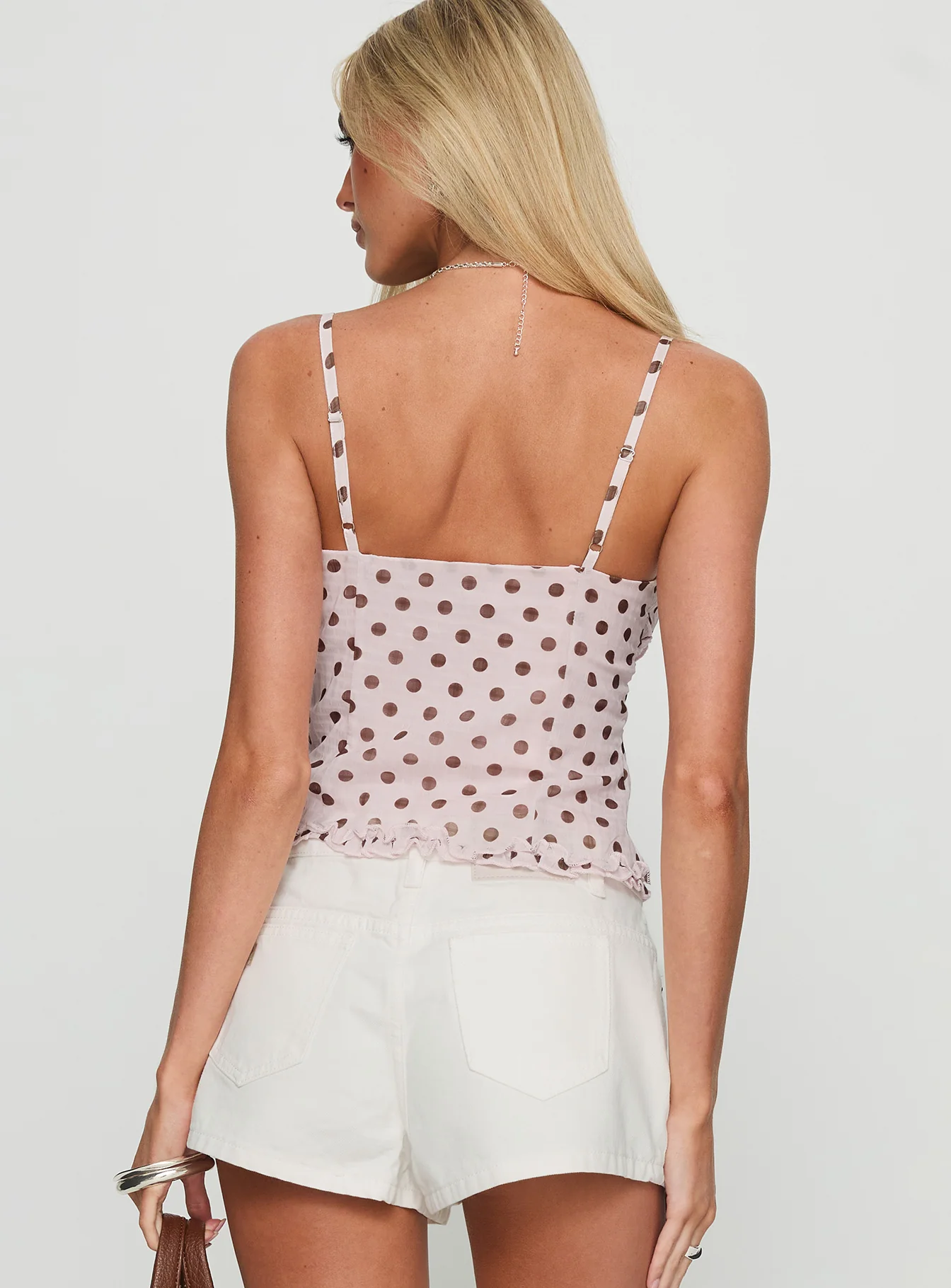 Attley Ruffle Cami Top Pink Polka
