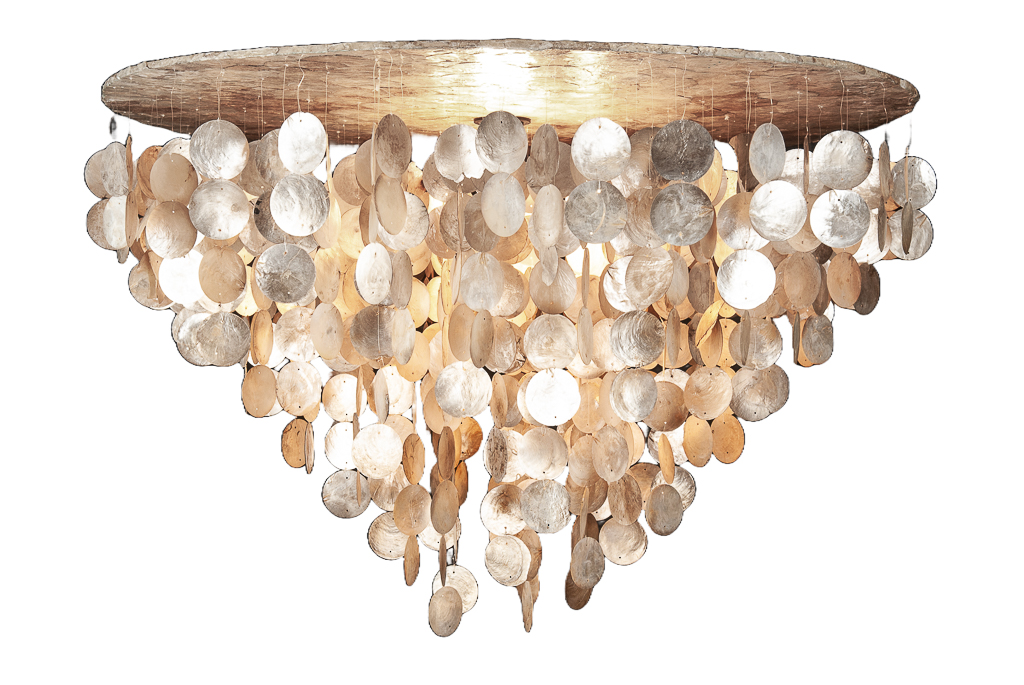 Capiz schelpen hanglamp 80x50 goud + snoerfitting