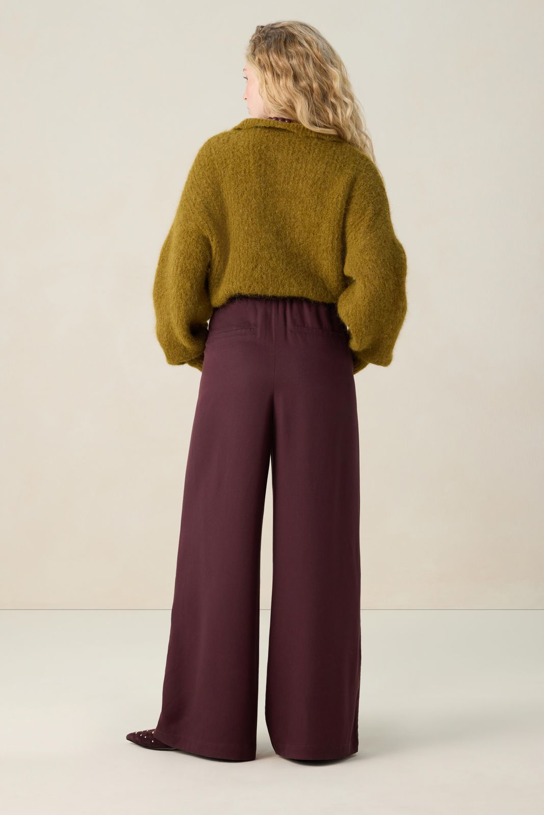 Donkerbruine high waist wide leg broek