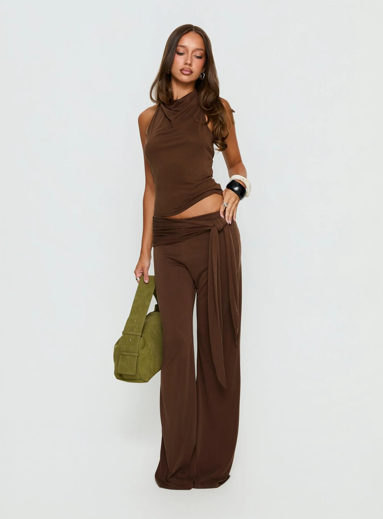 Katiana Wrap Jersey Pants Brown
