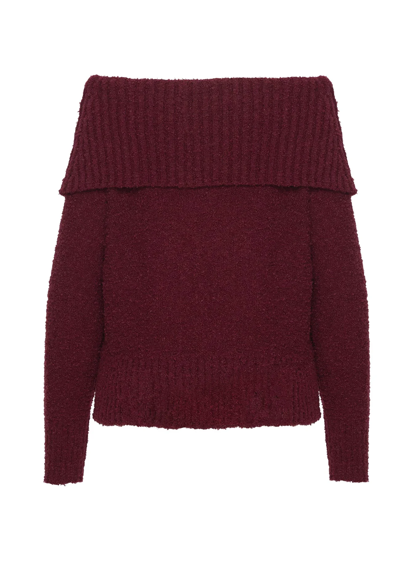 Parkley Boucle Off The Shoulder Sweater Burgundy