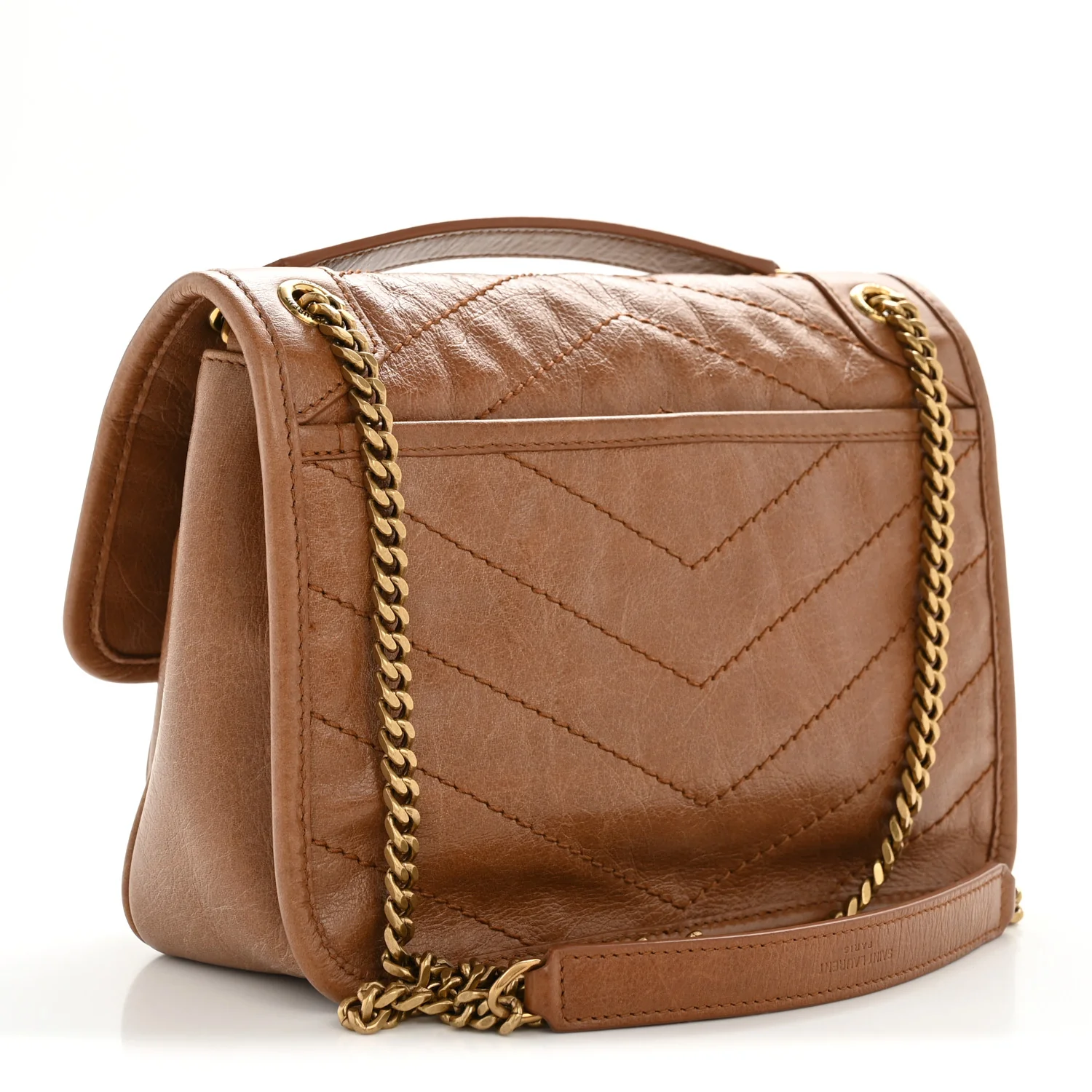 Crinkled Calfskin Matelasse Monogram Baby Niki Chain Satchel Light Caramel - Top Club