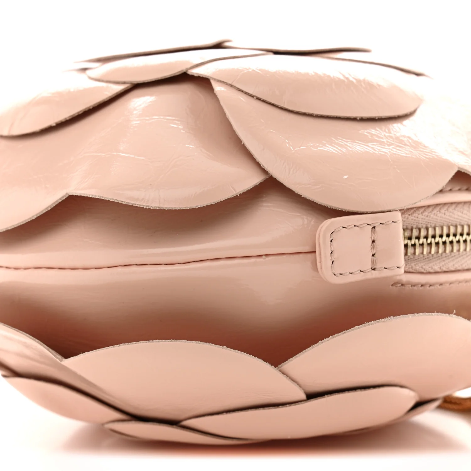 Patent Lambskin Camellia Bouquet Clutch With Chain Light Pink - Top Club