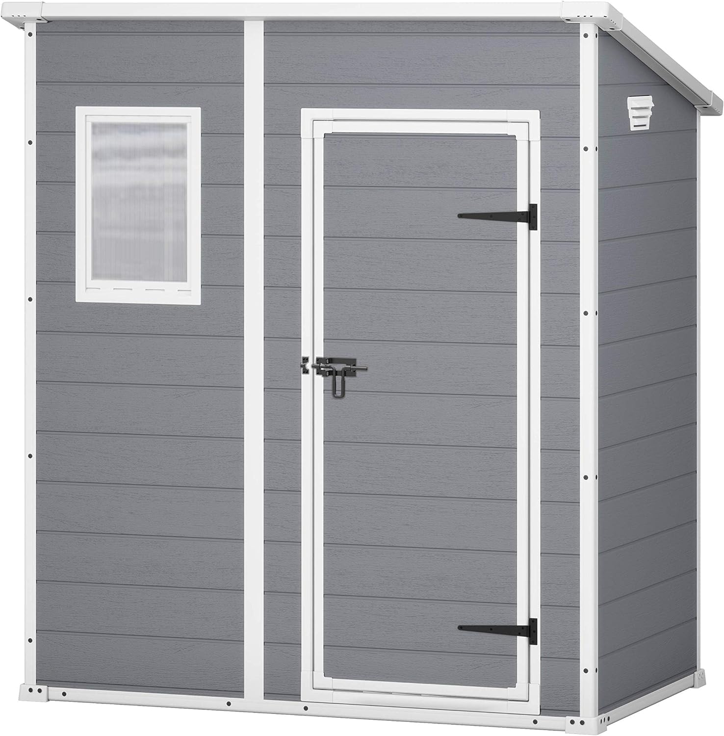 Keter Casetta da giardino Manor Pent 6x4, Finitura Effetto Legno Graffiato, Grigia, 183,5x111x200,5 H Cm