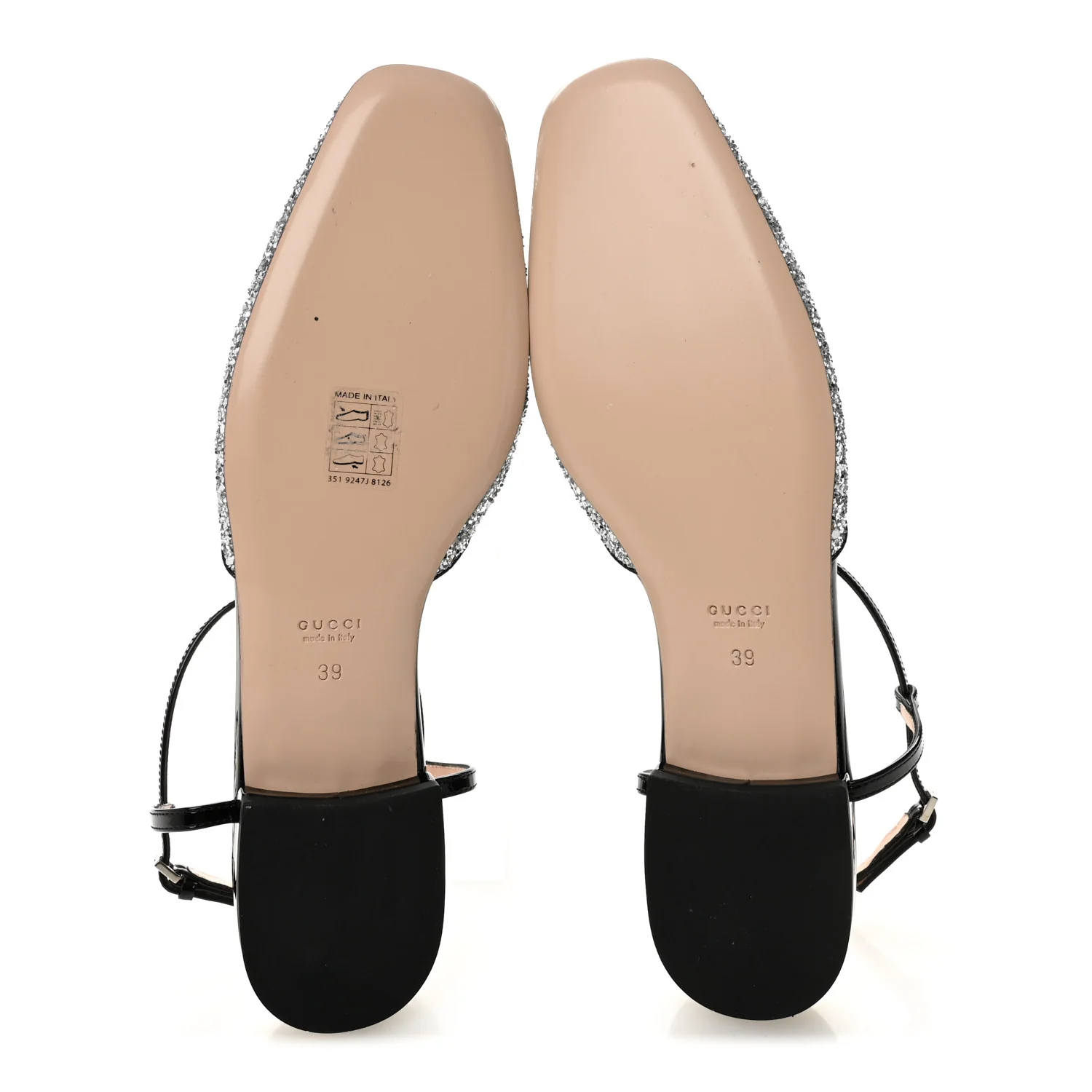 Calfskin Glitter Double G Slingback Flats 39 Silver Black - Top Club