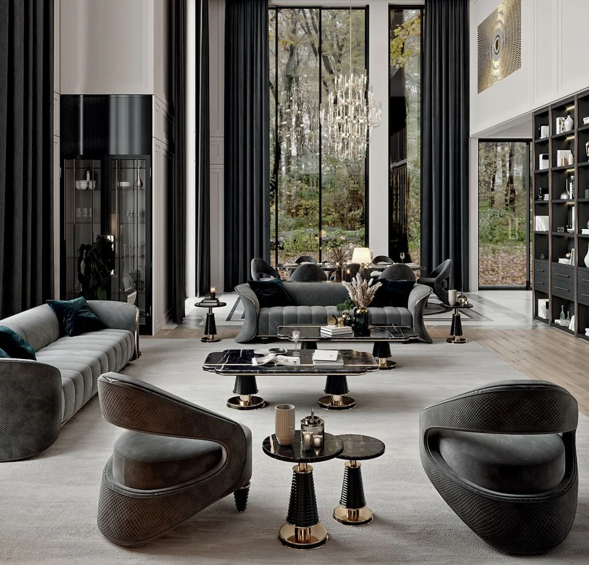 Luxury sofa gray / gold 260 x 100 x H. 79 cm - living room sofa - hotel sofa - living room furniture - hotel furniture - luxury furniture - living room furnishings - luxury furnishings