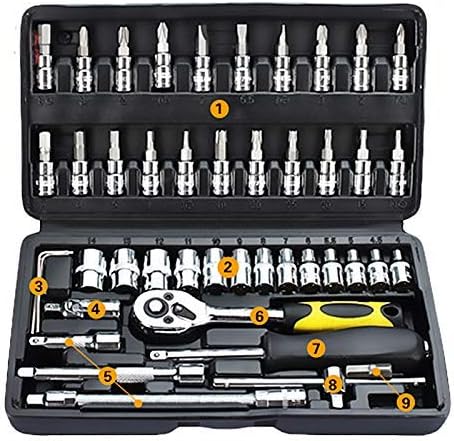 Chiavi 46Pcs Cassetta degli Attrezzi Set di Riparazione Moto per Auto Utensili manuali Servizio Domestico Kit Fai da Te Strumenti per Chiavi a Bussola