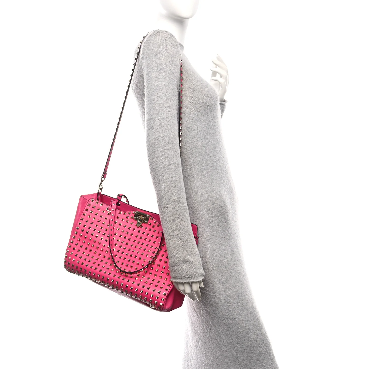 Vitello Medium Rockstud All Over Tote Pop Fuxia