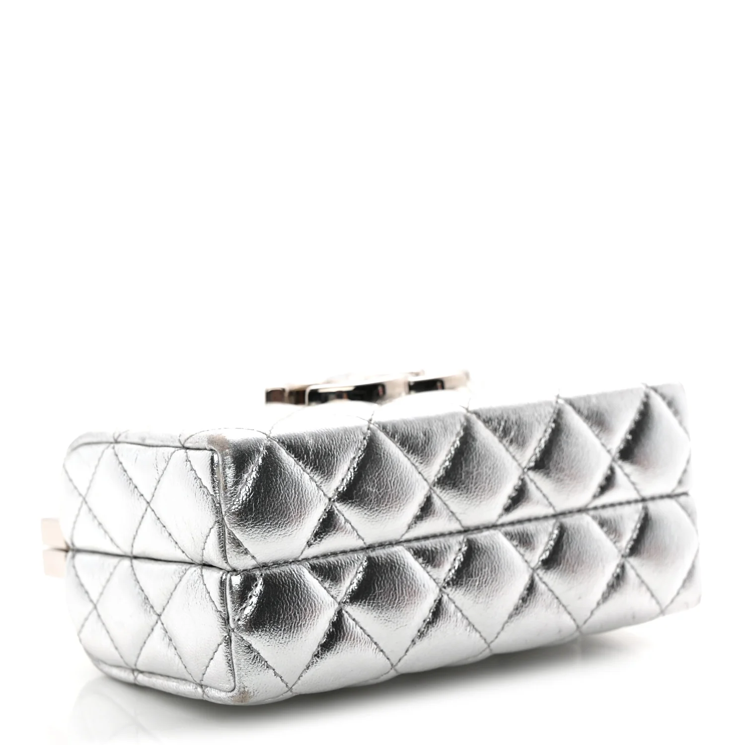 Metallic Calfskin Quilted Box Crossbody Silver - Top Club