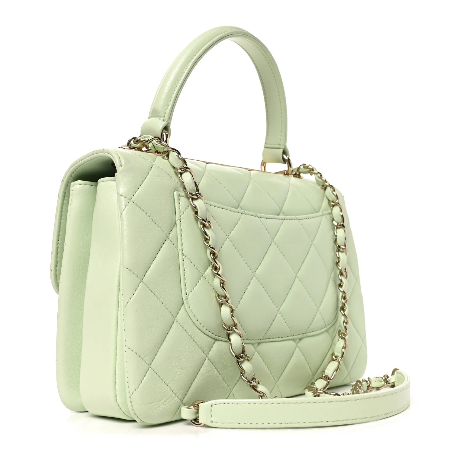 Lambskin Quilted Small Trendy CC Flap Dual Handle Bag Light Green - Top Club