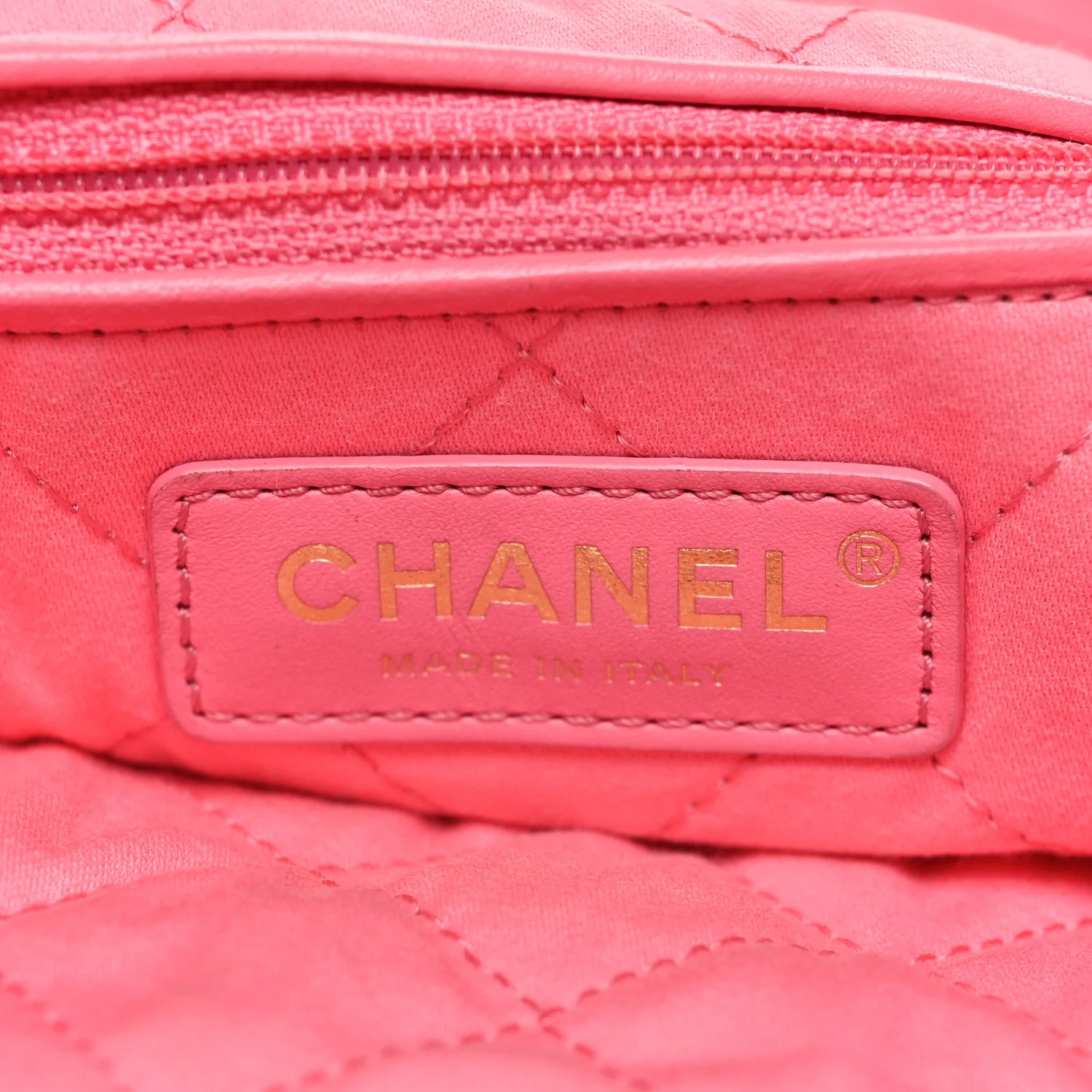 Shiny Calfskin Quilted Chanel 22 Drawstring Bag Coral Pink - Top Club