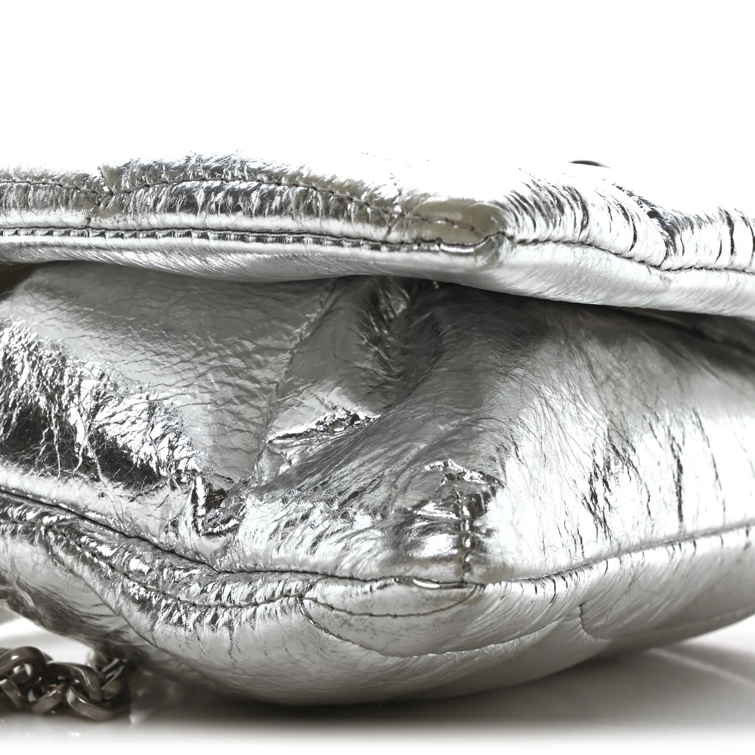 Metallic Crinkled Nappa Pillow Quilted Tiny Softie Bag Silver - Top Club