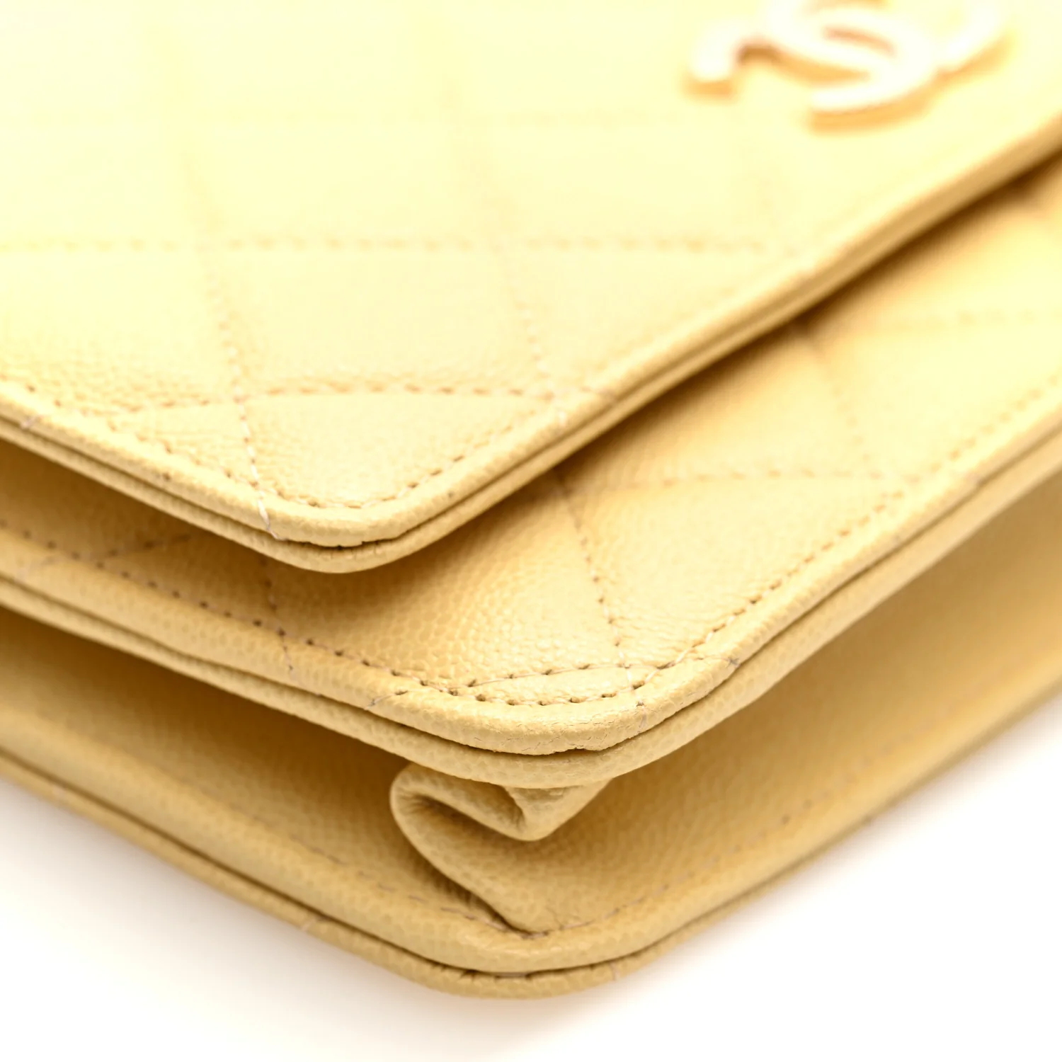 Caviar Quilted Studded CC Wallet on Chain WOC Yellow - Top Club
