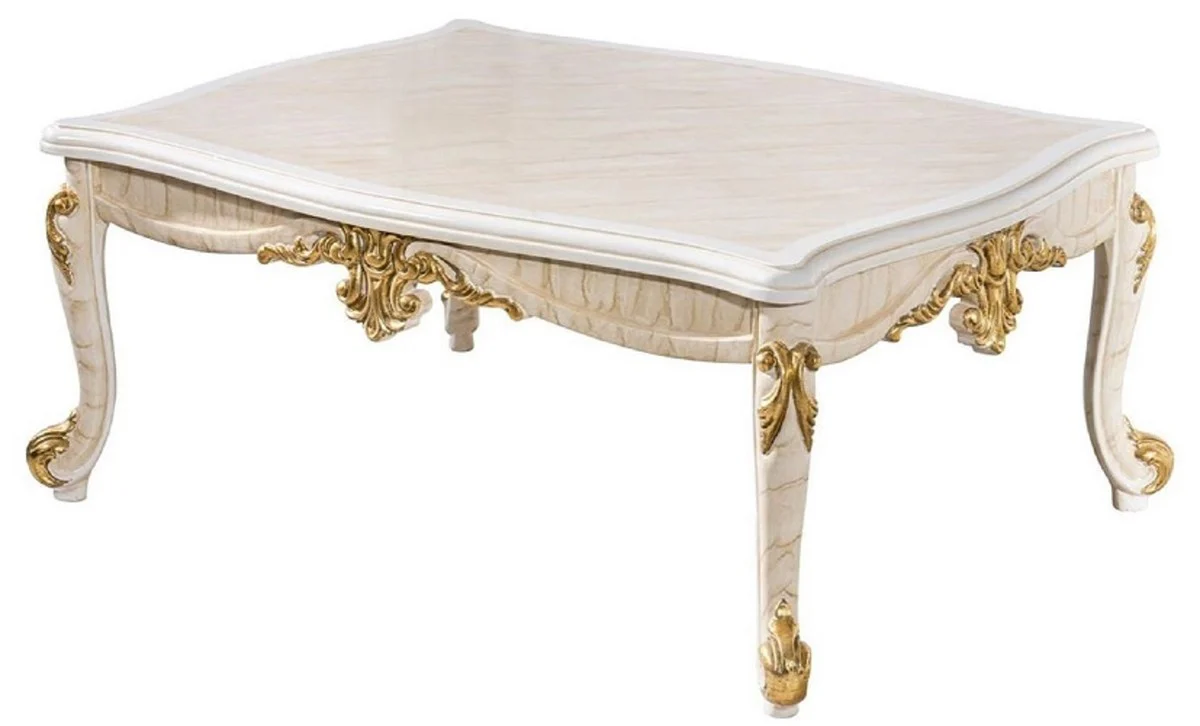 Luxury Baroque Living Room Set White / Brown / White / Beige / Gold - 2 Baroque Sofas & 2 Baroque Armchairs & 1 Baroque Coffee Table - Luxury Living Room Furniture in Baroque Style - Baroque Furniture