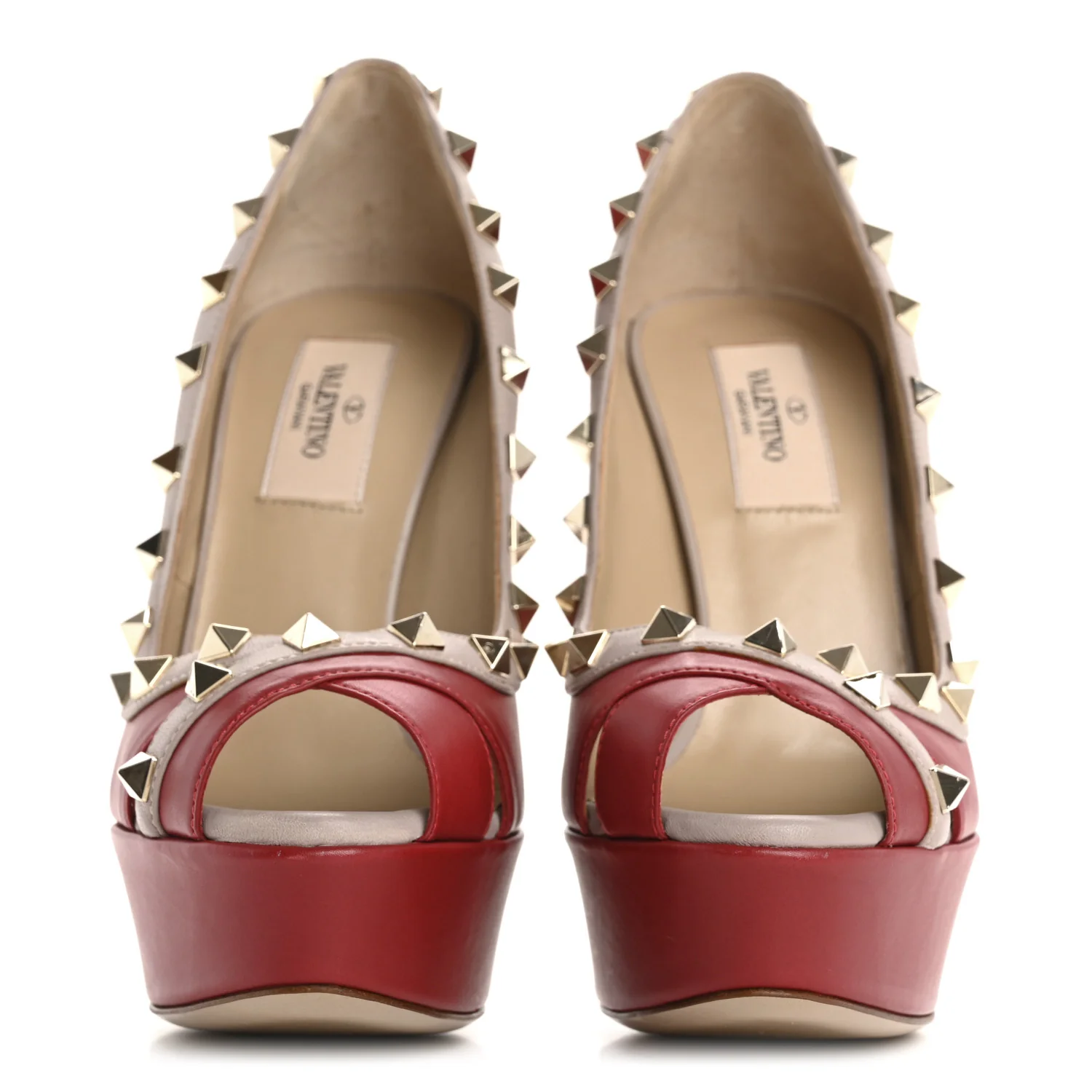 Nappa Rockstud Peep Toe Platform Pumps 36 Poudre Rosso - Top Club