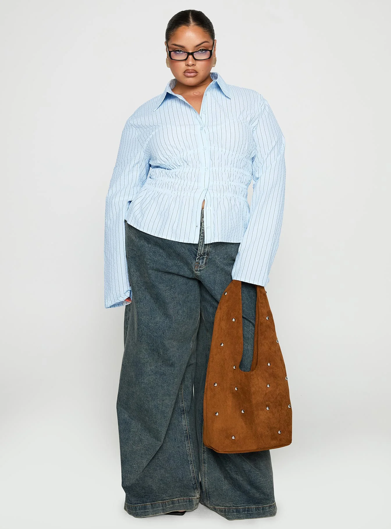 Liesel Shirred Long Sleeve Top Stripe Curve